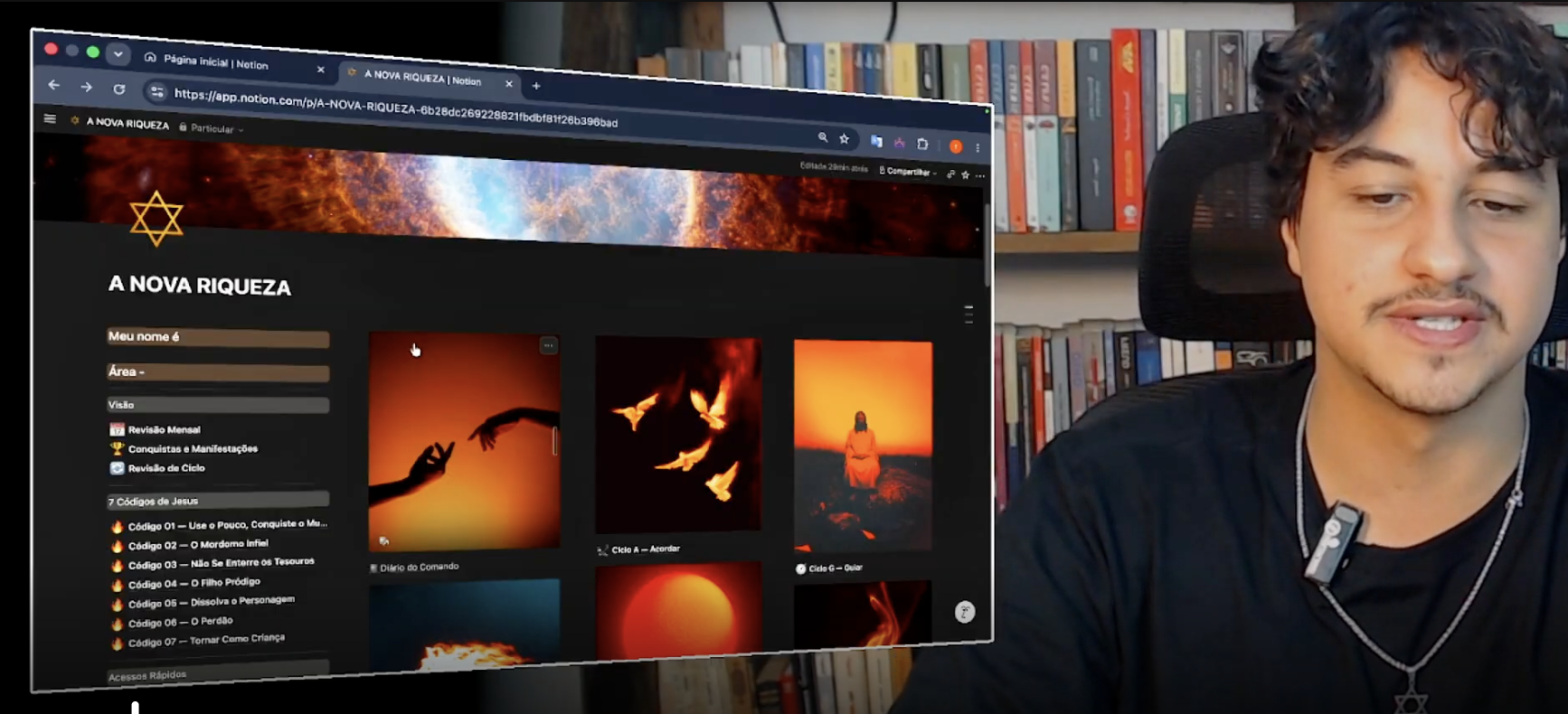 Interface do sistema A Nova Riqueza no Notion